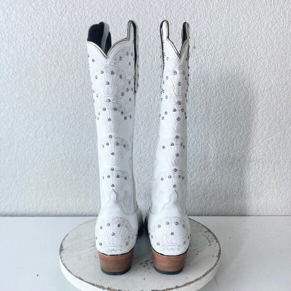 Lane CALYPSO Womens Cowboy Boots 7.5 White Western Cowgirl Mid Calf Pointed Toe - Picture 3 of 11